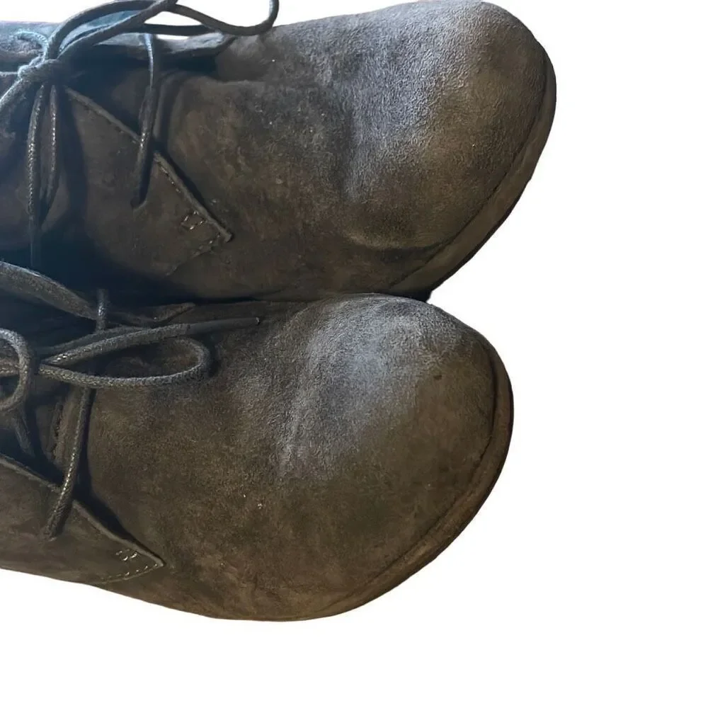 Clarks Women's Suede Wedge Ankle‎ Boots Lace Up Dark Gray Size 10M